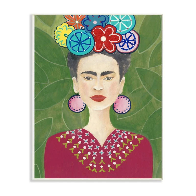 Stupell Industries Frida Portrait on Green Background Wall Art Plaque