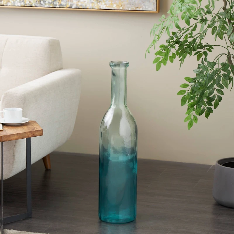 Teal Recycled Glass Handmade Tall Ombre Floor Vase