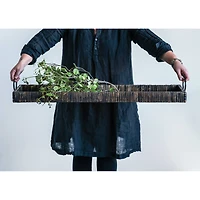 Hello Honey® Black Rattan & Wood Tray with Handles