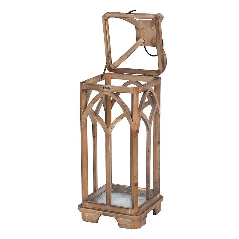 Glitzhome® Farmhouse Natural Wooden Church Window Frame Lanterns, 2ct.