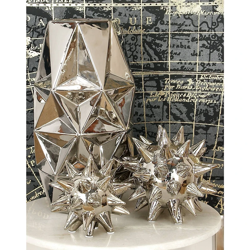 Silver Porcelain Glam Geometric Sculpture Set