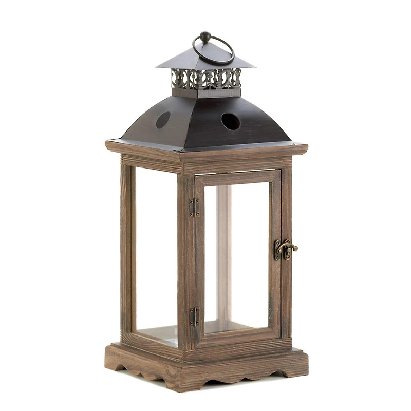 18.5" Rustic Wooden Hanging Monticello Candle Lantern