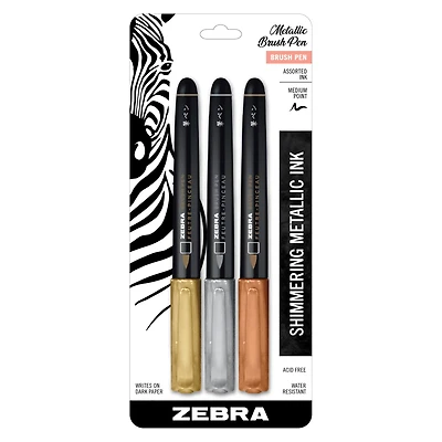 Zebra 3 Color Metallic Brush Pen Set