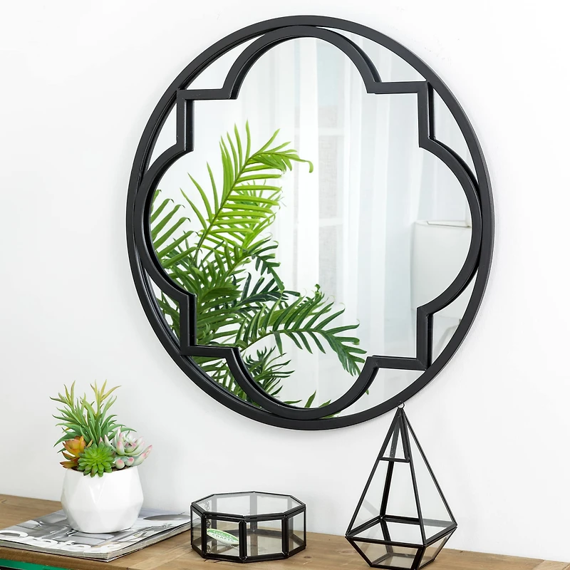 Glitzhome® 23" Black Metal Glass Round Wall Mirror