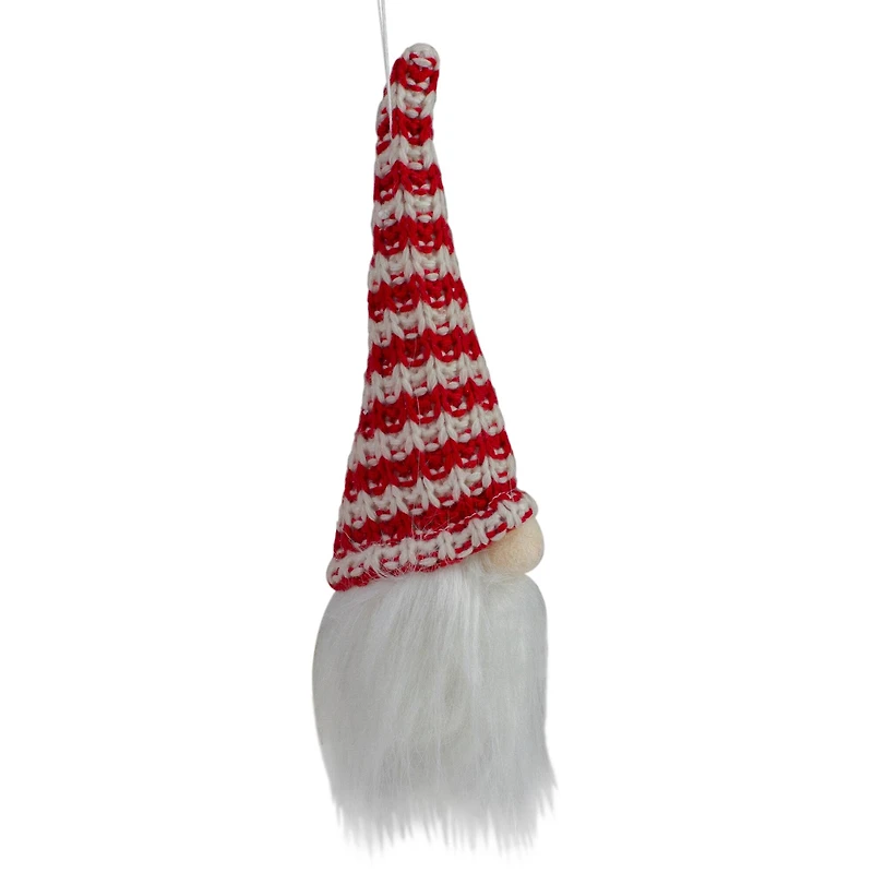 8" Red & White Knit Gnome Head LED Ornament