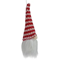 8" Red & White Knit Gnome Head LED Ornament