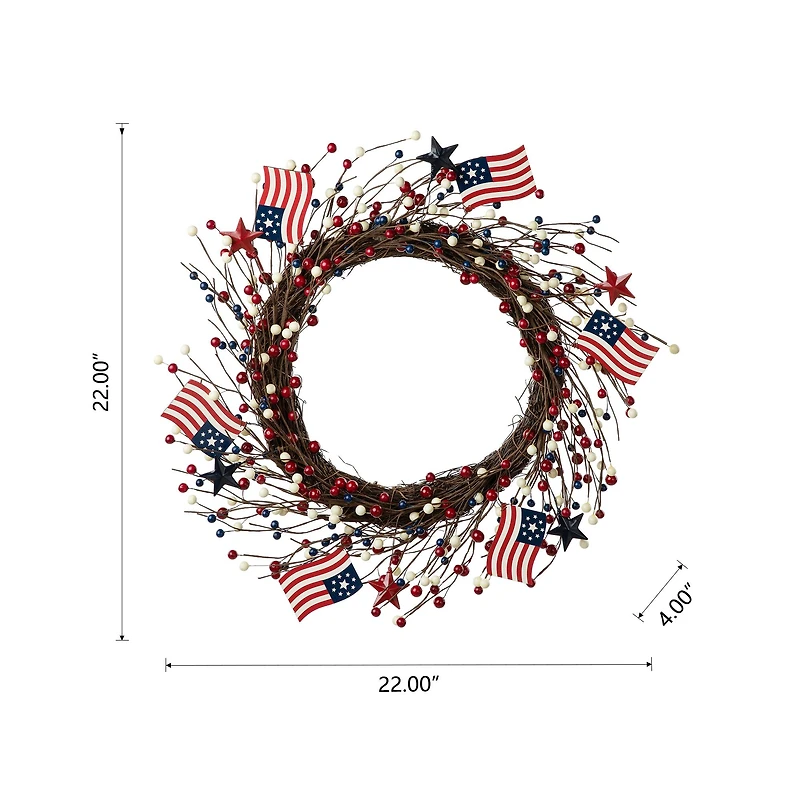 Glitzhome® 22" Americana Flag & Berry Wreath