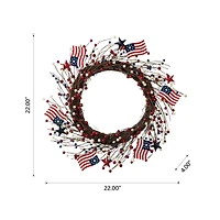 Glitzhome® 22" Americana Flag & Berry Wreath