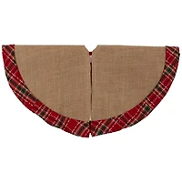 20" Burlap & Red Plaid Trim Mini Tree Skirt