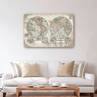 World Map Hemispheres Landscape Canvas Giclee