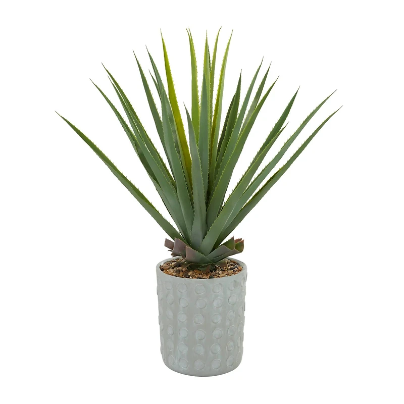 38" Green Faux Foliage Agave Artificial Plant With Gray Ceramic Pot