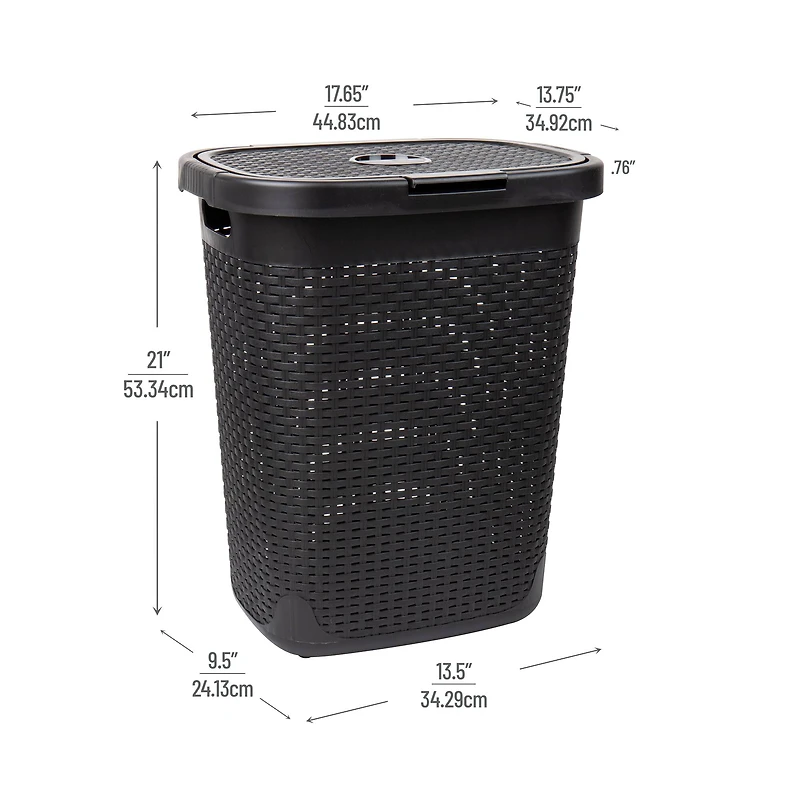 Mind Reader 50L Ventilated Slim Laundry Hamper with Cut Out Handles & Attached Hinged Lid