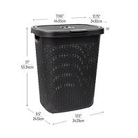 Mind Reader 50L Ventilated Slim Laundry Hamper with Cut Out Handles & Attached Hinged Lid