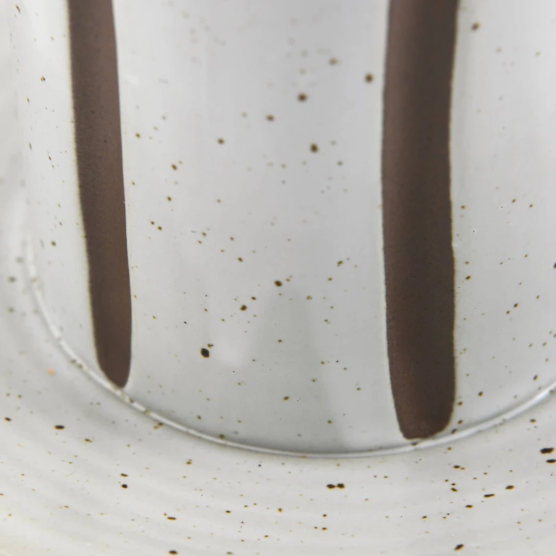 Hello Honey® White & Brown Striped Stoneware Toothbrush Holder