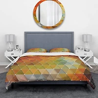Designart 'Triangular Geometry Red, Gray and Green' Modern & Contemporary Bedding Set