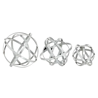 Silver Metal Modern Orbs Balls Sculpture Set