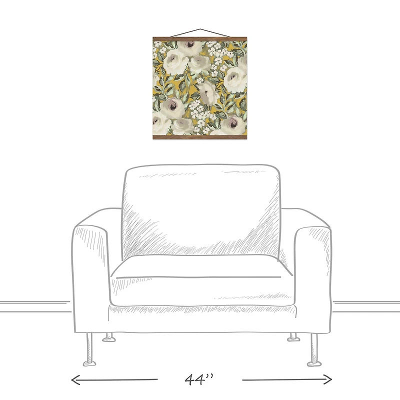 Yellow Floral Teak Hanging Canvas 