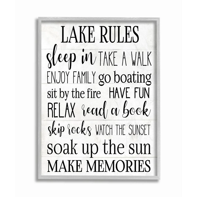 Stupell Industries Lake Rules Wall Art in Gray Frame