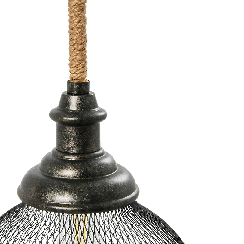 Hello Honey® Robert Stevenson Lighting Martha 26" Black Woven Metal & Natural Rope Ceiling Light