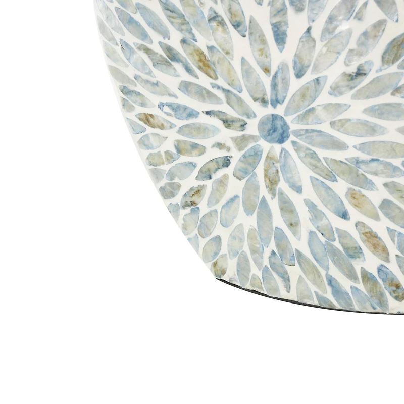 24.25" Blue & Cream Floral Mosaic Mother of Pearl Vase