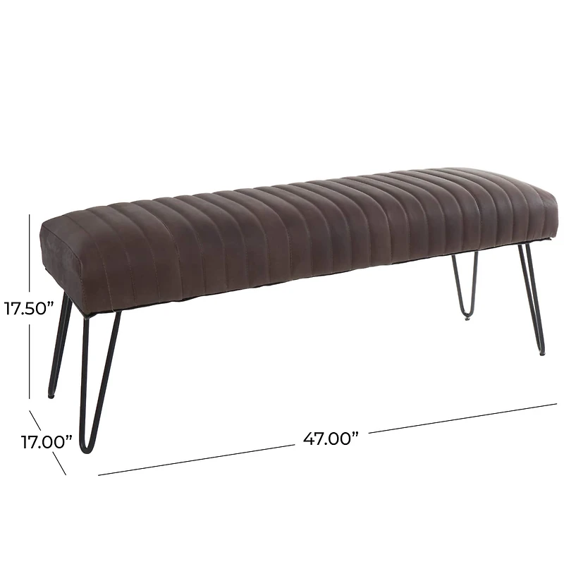 4ft. Dark Brown Leather Upholstered Bench with Hairpin Legs