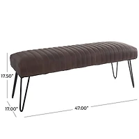 4ft. Dark Brown Leather Upholstered Bench with Hairpin Legs