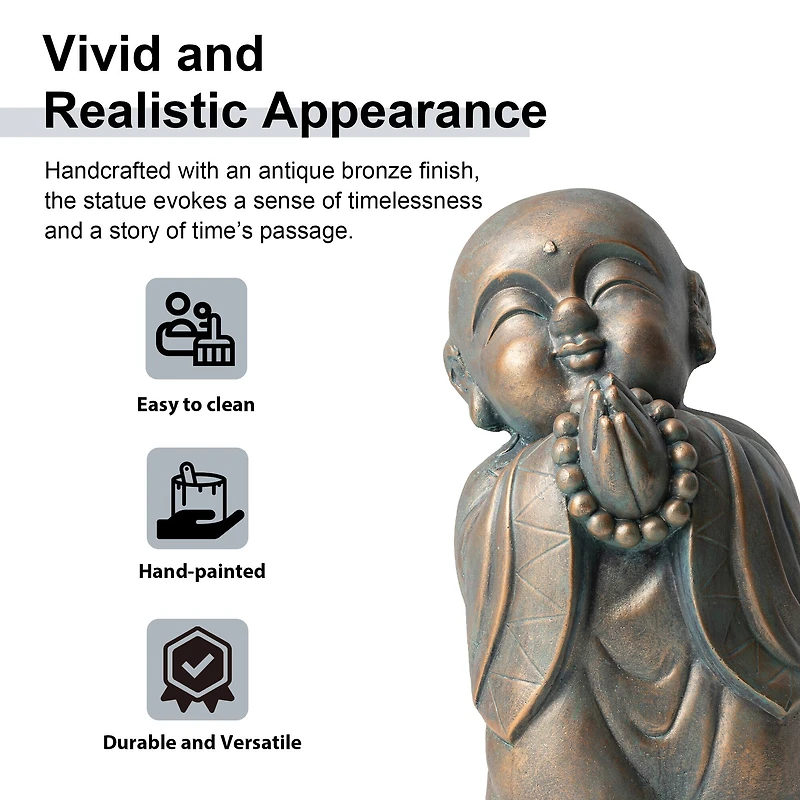 Glitzhome® 16.5" Faux Bronze Little Buddha Monk Garden Statue