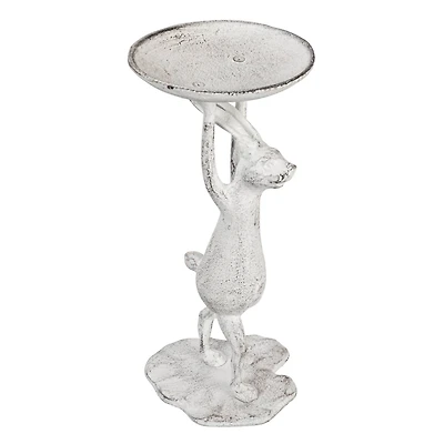 Hello Honey® 11" Whitewash Finish Cast Iron Rabbit Pillar Candle Holder