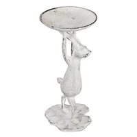 Hello Honey® 11" Whitewash Finish Cast Iron Rabbit Pillar Candle Holder