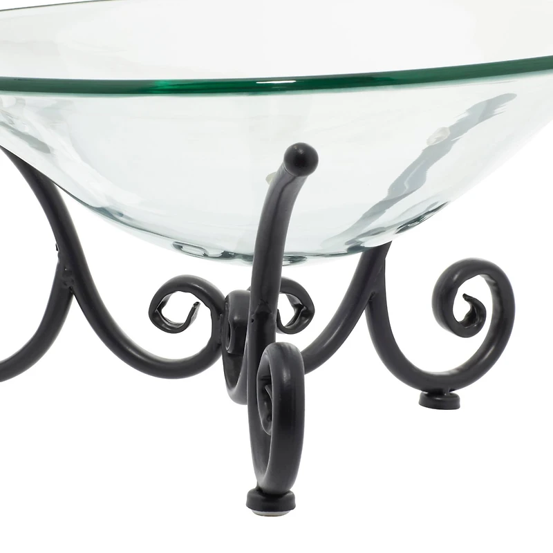 Clear Glass and Metal Traditional Serving Bowl, 8" x 17" x 17"