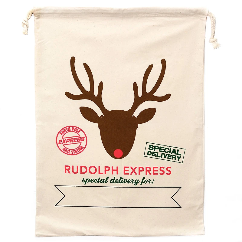 19" x 26" Rudolf Express Cotton Christmas Drawstring Bag