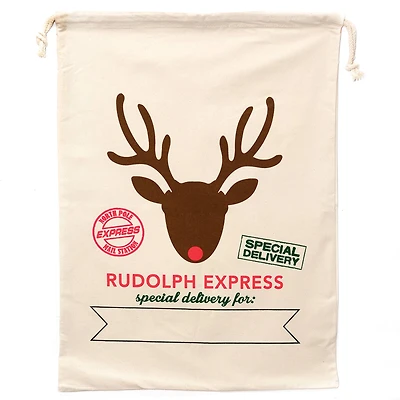 19" x 26" Rudolf Express Cotton Christmas Drawstring Bag