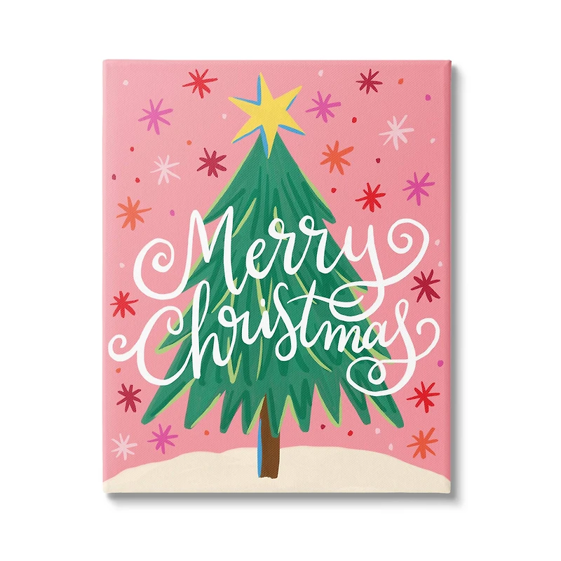Stupell Industries Merry Christmas Pink Starry Pattern Canvas Wall Art