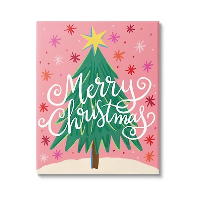 Stupell Industries Merry Christmas Pink Starry Pattern Canvas Wall Art