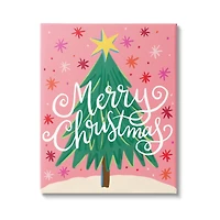 Stupell Industries Merry Christmas Pink Starry Pattern Canvas Wall Art