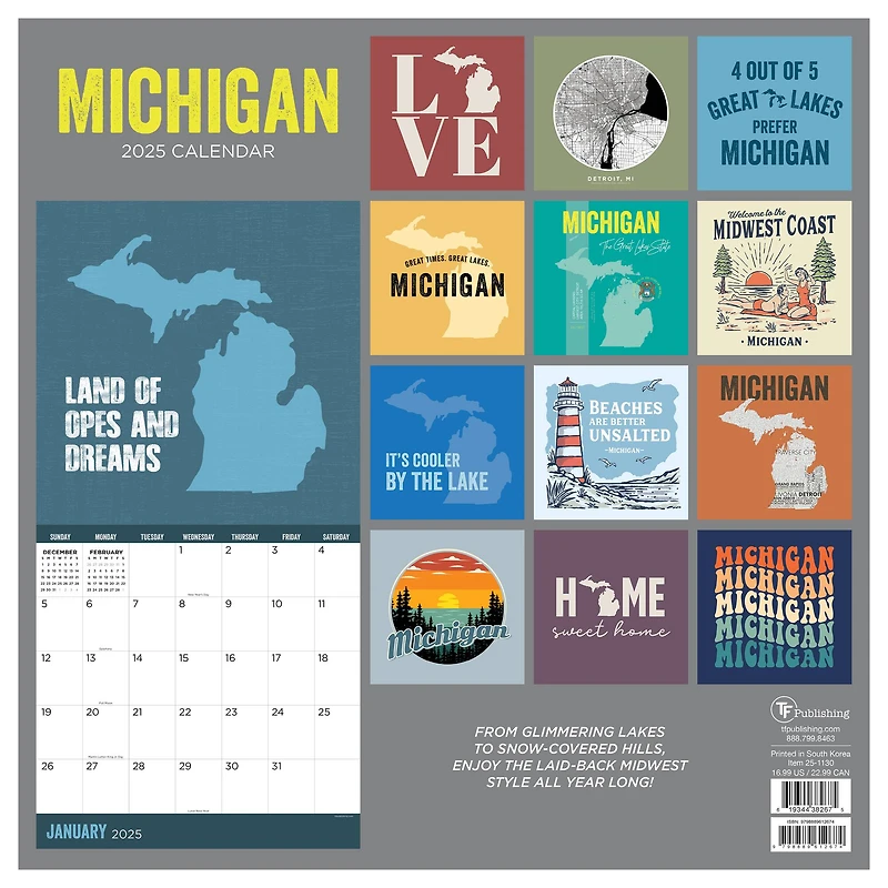 TF Publishing 2025 Home: Michigan Wall Calendar