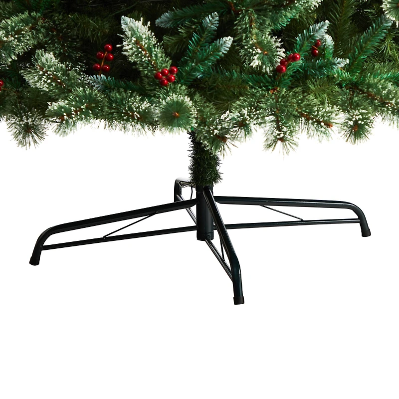 10ft. Pre-Lit Frosted Swiss Pine Artificial Christmas Tree with Berries, Clear LED Lights