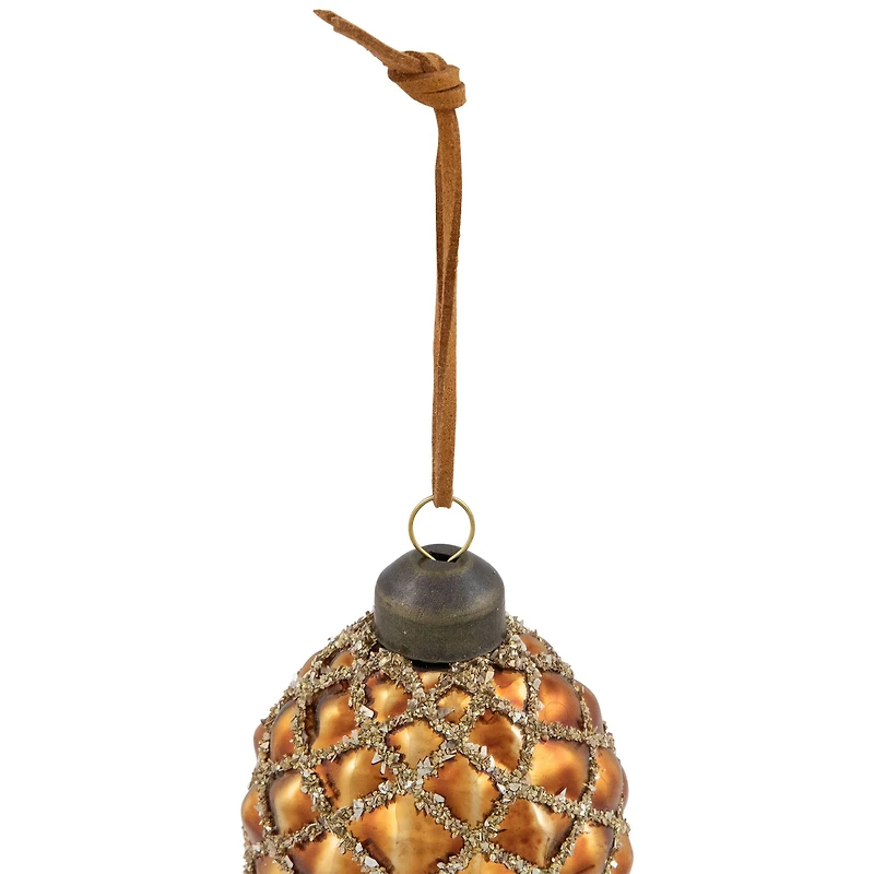 Glittered Pine Cone Glass Christmas Ornaments - 5" - Brown - 4ct