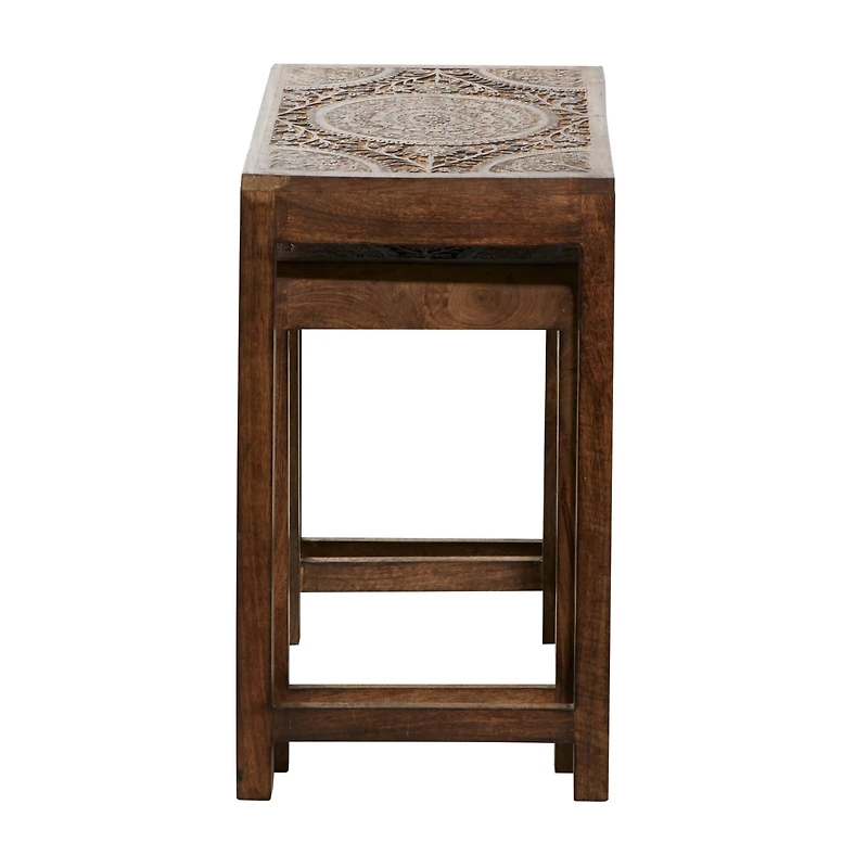 24" Brown Mango Wood Eclectic Accent Table