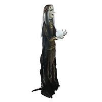 5.5ft. Pre-Lit Black & Green Standing Fortune Witch with Magic Ball Halloween Display
