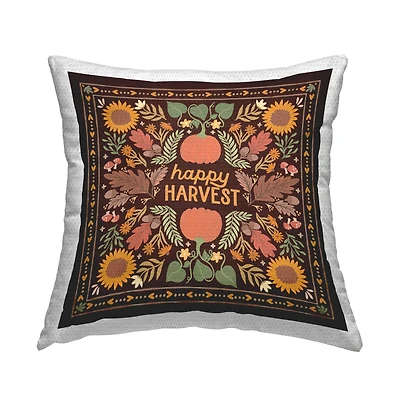 Stupell Industries Happy Harvest on Brown Outdoor Printed Pillow