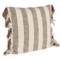 Hello Honey® Blue & Yellow Stripes on Cream Cotton Throw Pillow with Fringe