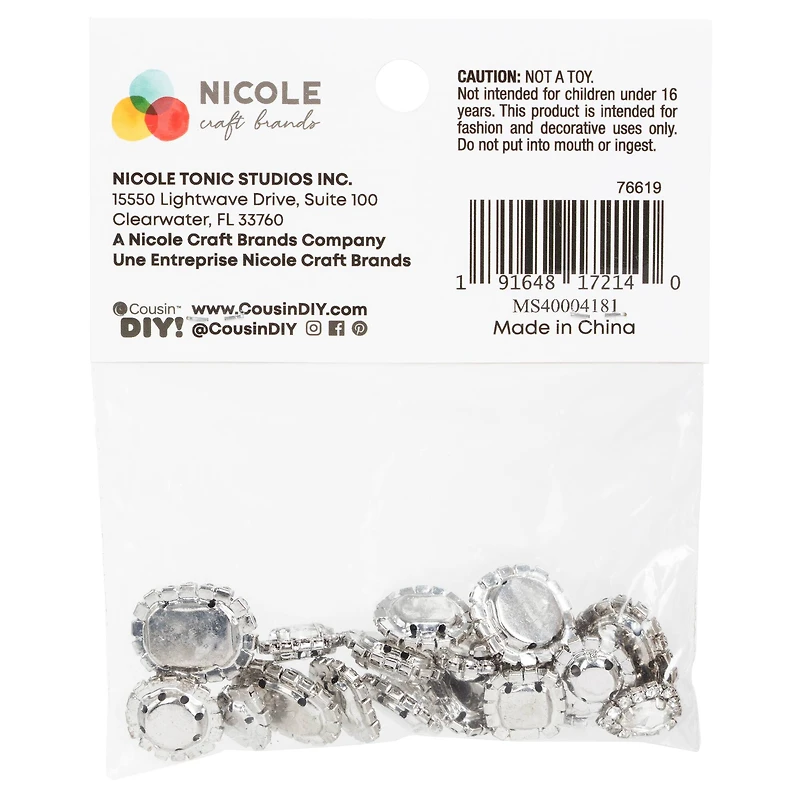 CousinDIY Silver Cupchain Crystal Glass Sew-On Rhinestones, 17ct.
