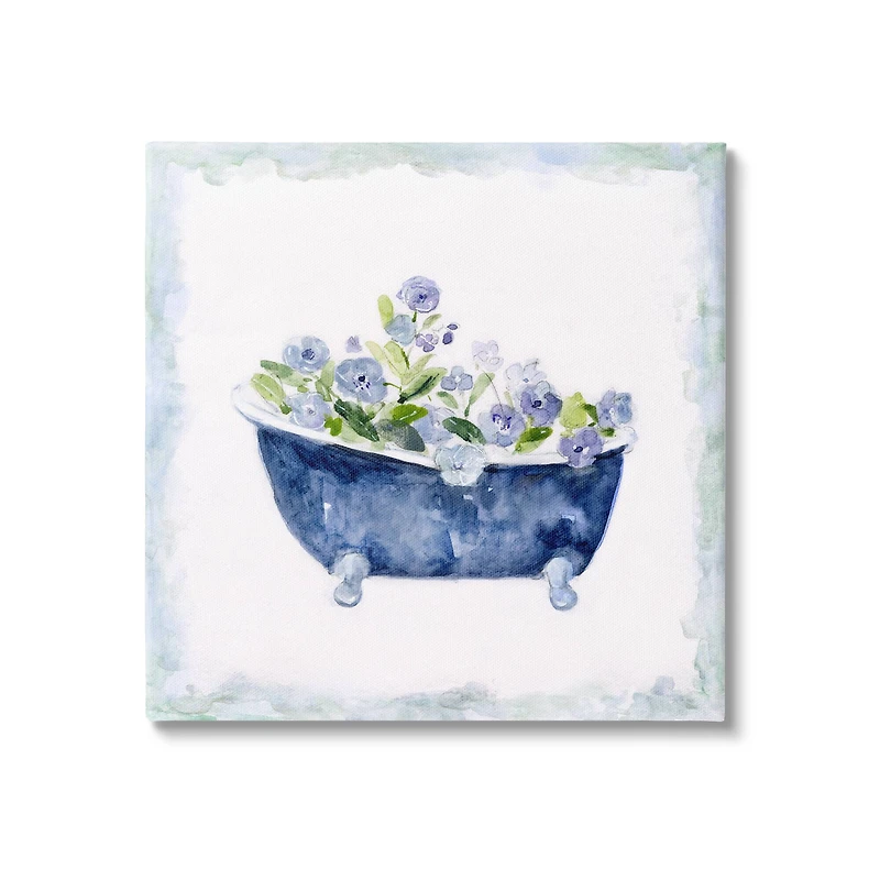 Stupell Industries Charming Blue Foral Bathtub Botanical Canvas Wall Art