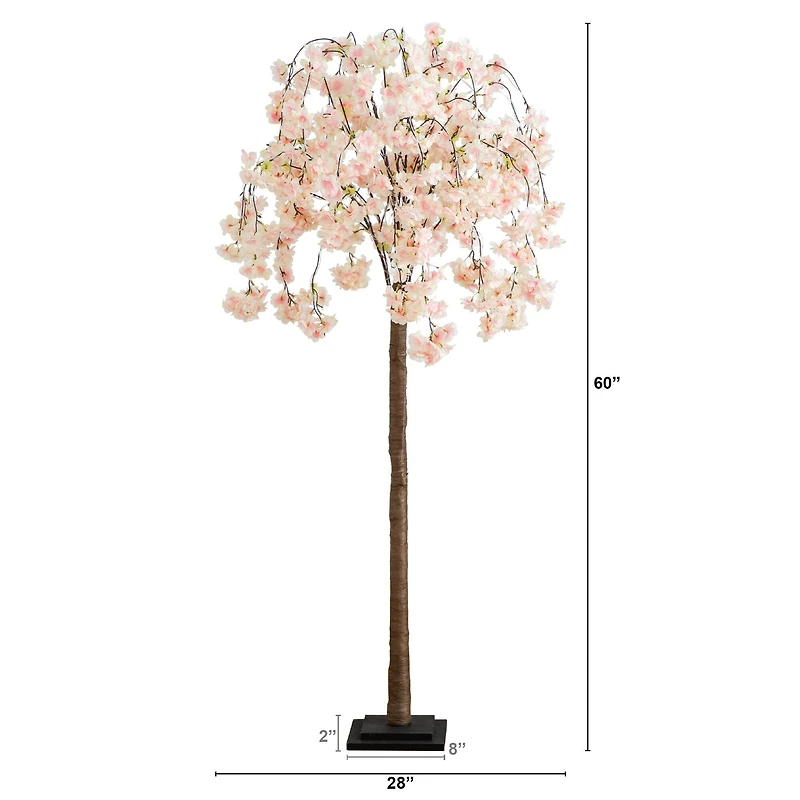 5ft. Pre-Lit Blossoming Pink Artificial Cascading Cherry Tree with Warm White LED Lights