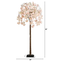 5ft. Pre-Lit Blossoming Pink Artificial Cascading Cherry Tree with Warm White LED Lights