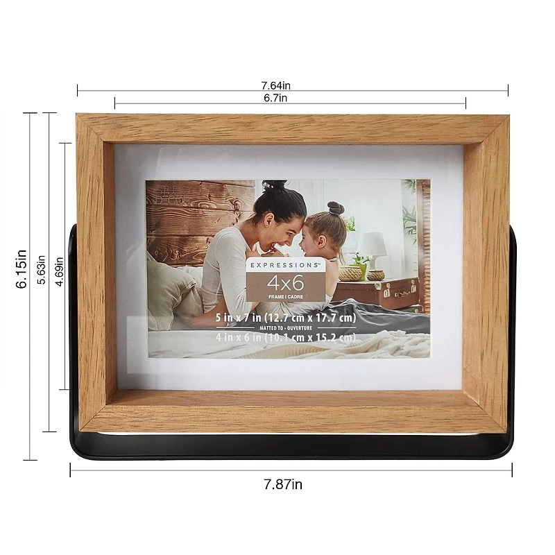 Expressions 4" x 6" Natural Wood Frame with Mat in Metal Base by Studio Décor®