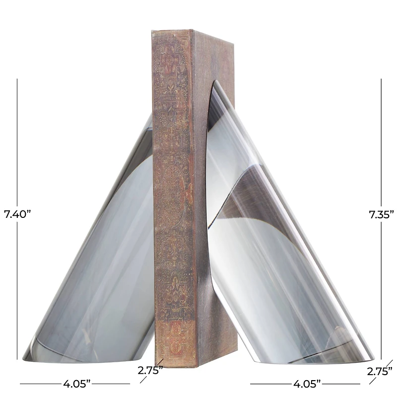 7" Silver Crystal Geometric Pyramid Shaped Bookends Set