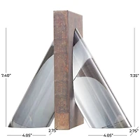7" Silver Crystal Geometric Pyramid Shaped Bookends Set