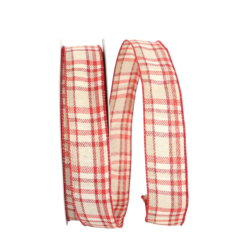 JAM Paper Holiday Twill Value Wired Edge Plaid Ribbon